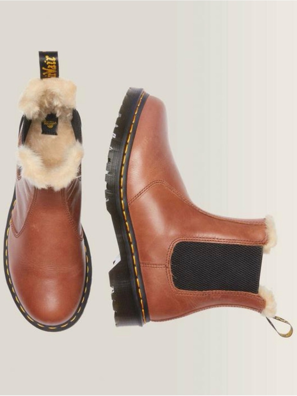 Dr. Martens 2976 Leonore Faux Fur Lined Chelsea Boots Brown Women’s 7